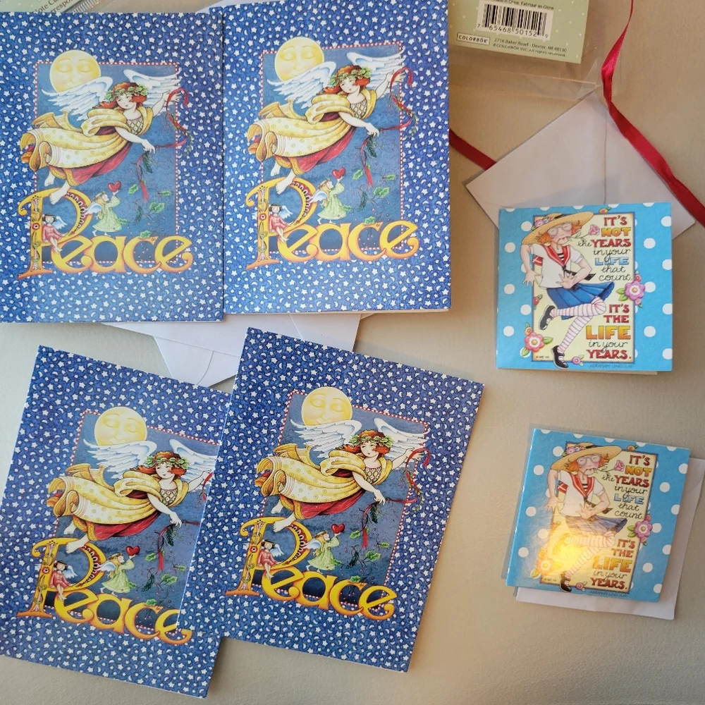 Mary Engelbreit Notecards (6) ~ Cute & Whimsical ~ Peace & Abe Lincoln Quote